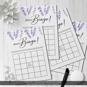 Bingo de despedida de soltera, juegos de despedida de soltera florales de lavanda, juegos de despedida de soltera florales púrpuras, juegos de despedida de soltera imprimibles, descarga instantánea