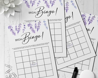 Bridal Shower Bingo, Lavender Floral Bridal Shower Games, Purple Floral Bridal Shower Games, Printable Bridal Shower Games, Instant Download