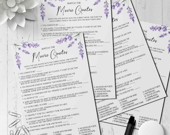 Country Lavender Bridal Shower Game, Match the Movie Quotes Game, Purple Floral Games, Instant Download, Shower Game, Printable Games