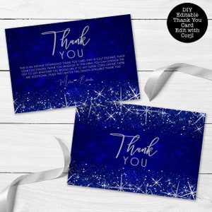 Royal Blue Glitter Bedankkaart, Blauwe Bedankkaart, Aangepaste Bedankkaart, Blauwe Bedankkaart, Bewerkbare kaart, Corjl Sjabloonkaart