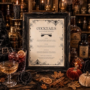 Vintage Halloween Cocktail Sign Halloween Bar Sign Editable Drink Station Sign Printable Halloween Party Decor image 1