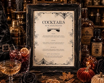 Vintage Halloween Cocktail Sign Halloween Bar Sign Editable Drink Station Sign Printable Halloween Party Decor