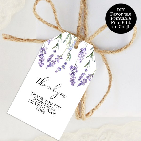 Country Lavender Favor Tag, Purple Floral Gift Tags, Editable Favor Tags, Lavender Thank You Tags, Corjl Template, Editable Gift Tags