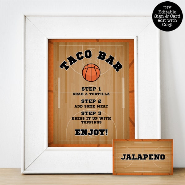 Basketball Food Signs, Food Label, Basketball Themed Food Signs, Food Table Sign, Basketball Birthday Sign, Corjl Template, Instant Download