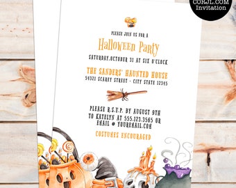 Halloween Digital Invitations, Editable Halloween Trick or Treat Invitation, Printable Invitation, Costume Party Invitations, Corjl Template