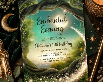 Enchanted Evening Invitation: Magical Birthday Party, Glitter Forest (Corjl Editable)