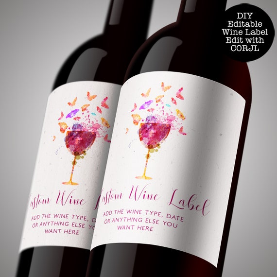 Butterfly Wine Label, Printable Wine Label, Custom Wine Label, Corjl ...