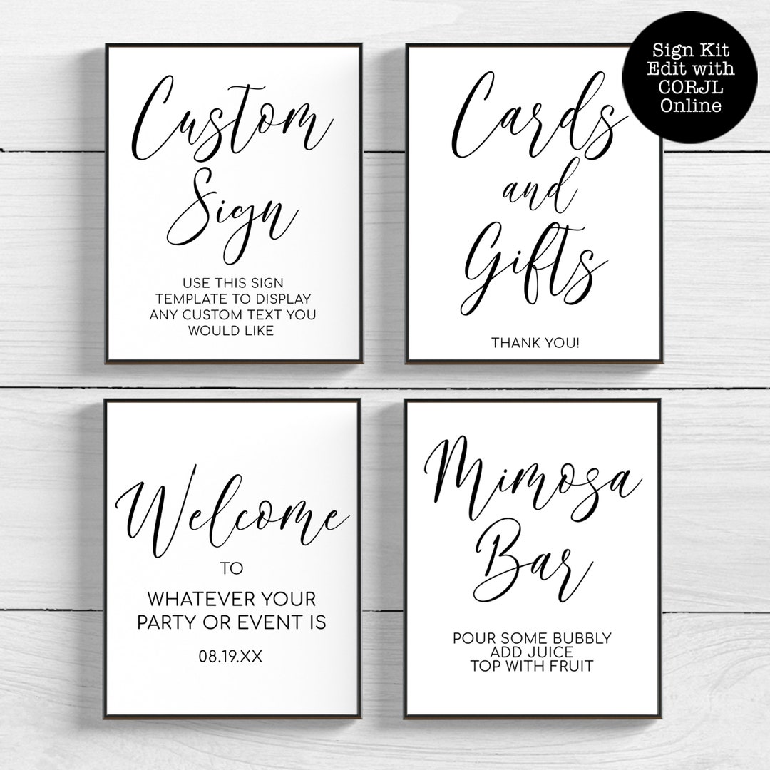 Black and White Sign Kit, Modern Signs, 4 Printable Wedding Signs ...