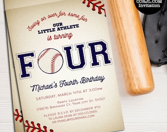 Baseball Fourth Birthday Invitations, Editable Instant Download, Baseball Party Invitation, Birthday Invitations, Printable Invitations