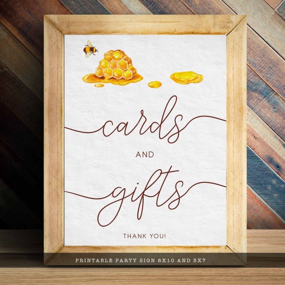 Bee Themed Cards and Gifts Signs, Bridal Shower Sign, Printable Sign Instant Download, Bee Gift Sign, Bar Table Sign, Honey Bee Sign Il_570xn