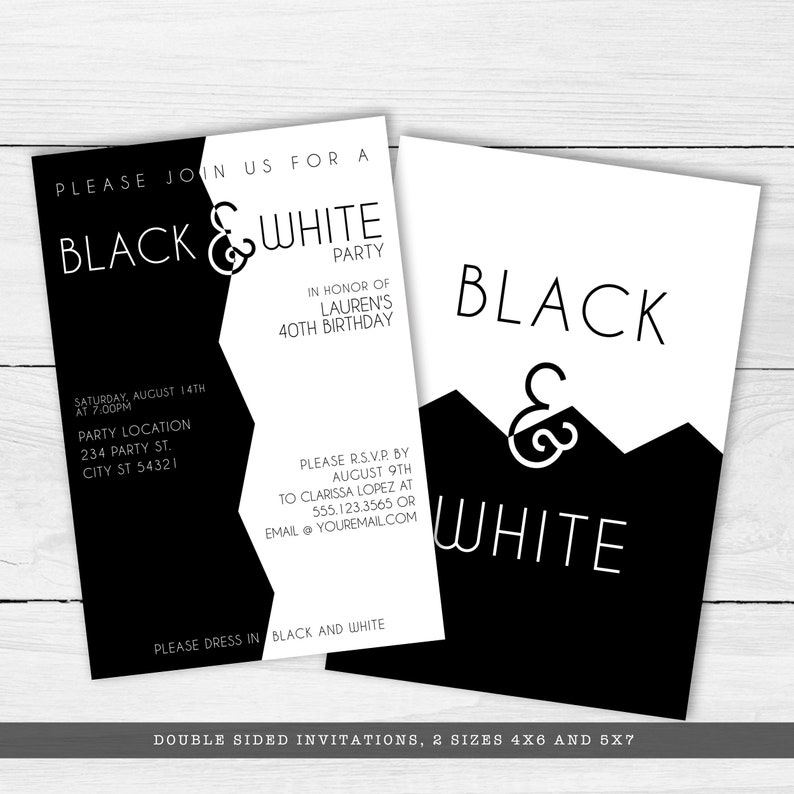 Stylish Black and White Party Invitations Adult Party Etsy