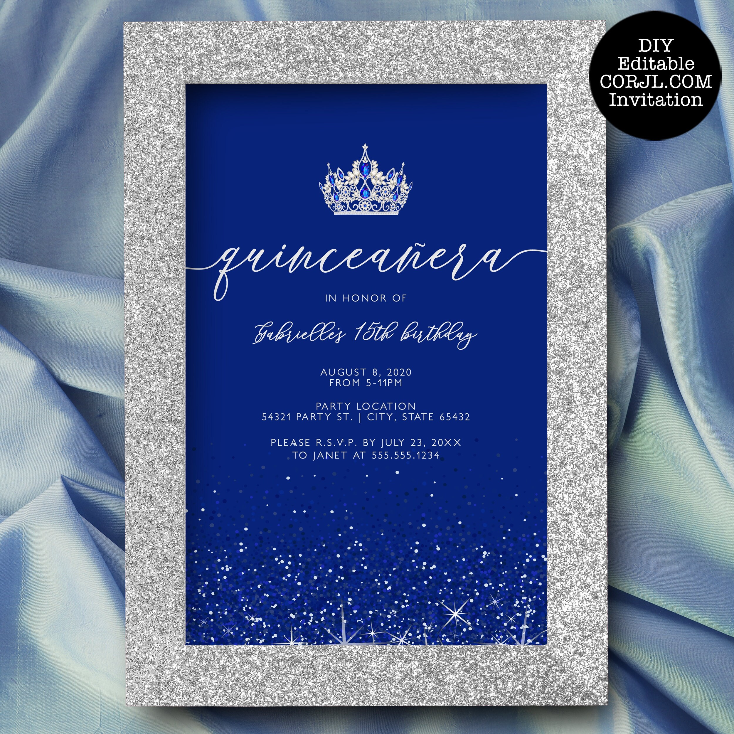 Royal Blue Glitter Quinceanera ...