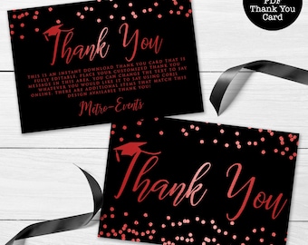 Black & Red Swirl Deco Personalized Wedding Thank You Cards 