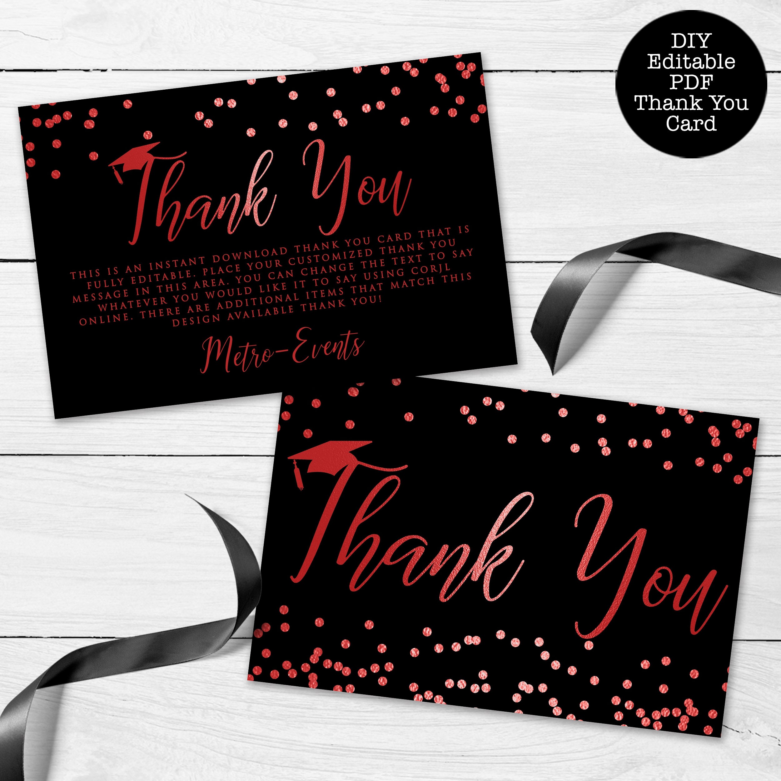 Red Graduation Thank You Card Gold Thank You Card Custom Etsy Red Graduation Thank You Card Gold Thank You Card Custom Etsy