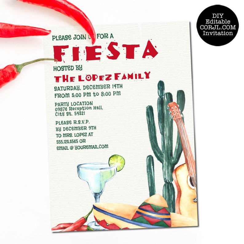 Fiesta Invitation Printable Invitation Editable Invitation | Etsy