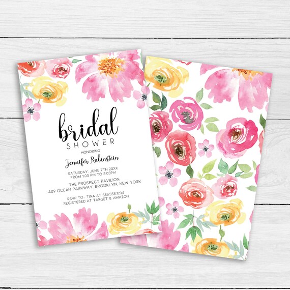 Pink Rose Floral Bridal Shower Invitation, Bridal Shower Invite, Wedding Shower Invitations, Wedding Printable Il_570xn
