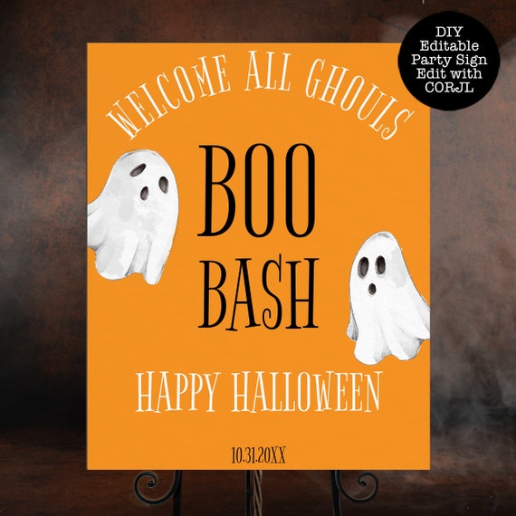 Editable Ghost Halloween Welcome Signs, Boo Bash Ghost Sign, Party Signs, Halloween Decorations, Halloween Party Signs, Printable Party Sign Il_570xn