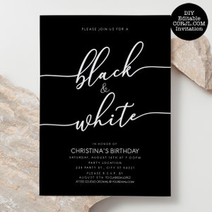 Minimalist Black and White Party Invitations, Adult Party Invitation, Black and White Party, Printable Invitation, Editable Invite, Template