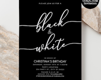 Minimalist Black and White Party Invitations, Adult Party Invitation, Black and White Party, Printable Invitation, Editable Invite, Template