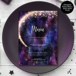 Galaxy Dinner Menu, Starry Menu, Food Menu, Space Themed Menu, Instant Download, Printable Menu, Corjl Template, Under the Stars, Night Sky
