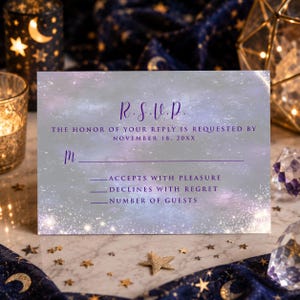 Galaxy RSVP Card Template, Night Under the Stars RSVP Card, Celestial Wedding Response Card, Starry Night Party Insert, Editable Corjl