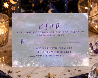 Galaxy RSVP Card Template, Night Under the Stars RSVP Card, Celestial Wedding Response Card, Starry Night Party Insert, Editable Corjl