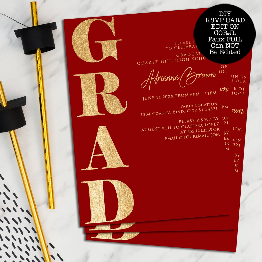 Red and Gold Graduation Invitations Graduation Announcements Etsy
