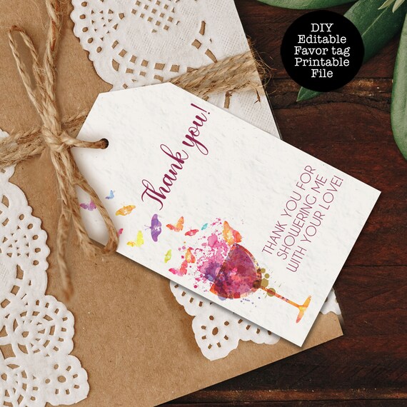 Wine Favor Tag | Watercolor Butterfly Gift Tags | Printable Favor Tags | Editable Gift tag | Thank You Favor Tag Il_570xn