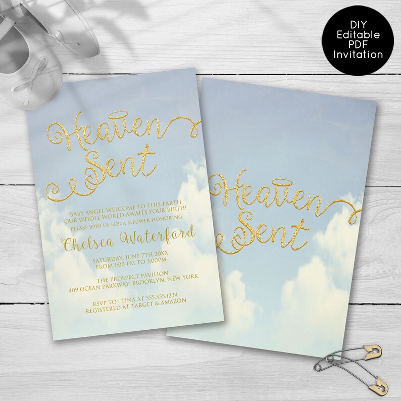 Heaven Sent Baby Shower Invitations Printable Baby Shower | Etsy