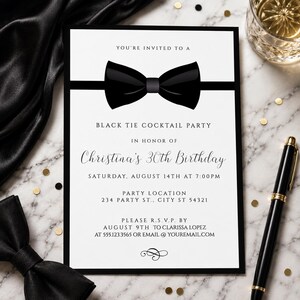 Tuxedo Party Invitation Template, Black Tie Birthday Invitation, Elegant Formal Event Invite, Gala Party Invitation, Printable Download image 5