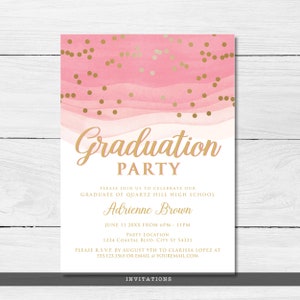 Pink and Gold Graduation Party Invitations: Watercolor Design (Corjl Template) image 4