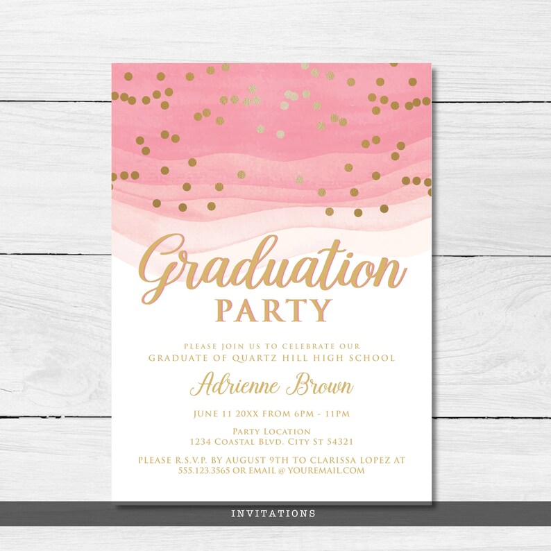 Pink and Gold Graduation Party Invitations: Watercolor Design (Corjl Template) image 4