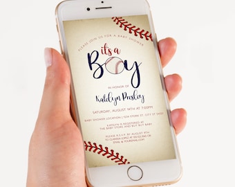 Editable Baseball Themed Baby Shower Digital Invitation Evite Text Invitation Electronic Invite Smartphone Corjl Template SMS Invite