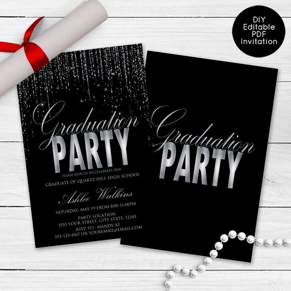 Silver Sparkle Graduation Party Invitations, College Graduate, High School Graduate, Announcements, Silver Invitations Il_570xn
