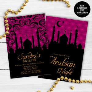 Arabian Nights Birthday Party Invitations Printable Arabian Nights Invitation, Printable Invitations, Morrocan Invitations image 2