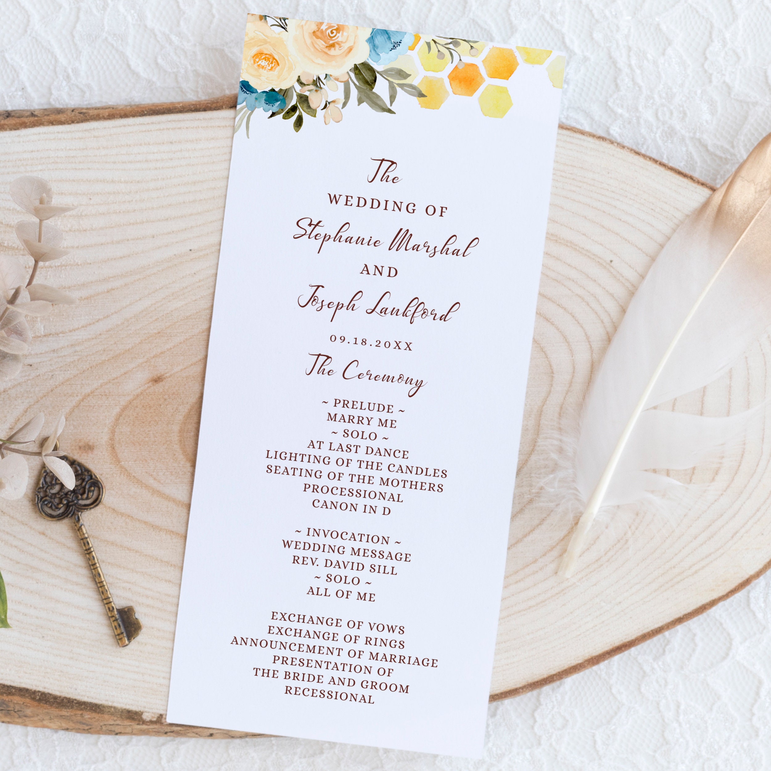 Floral Bee Wedding Program