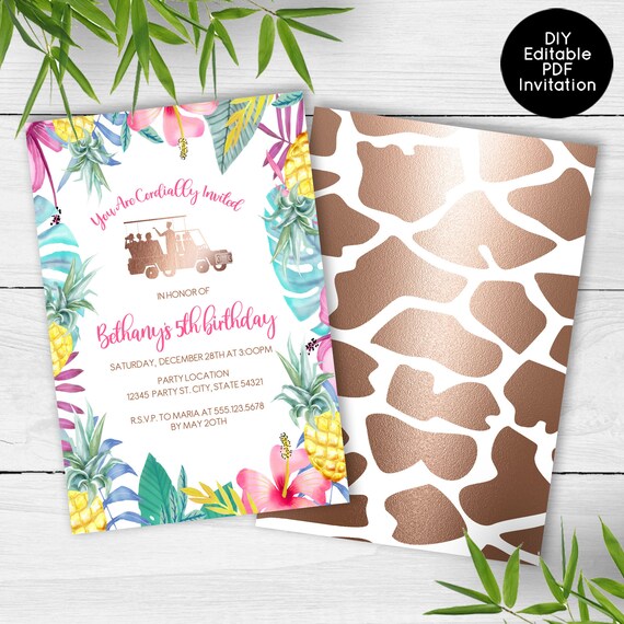 Tropical Safari Birthday Invitation, Printable Safari Invitations, Rainbow Safari Invite, Printable Invitation Il_570xn