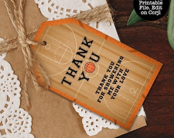 Basketball Birthday Favor Tag, Gift Tags, Printable Favor Tags, Thank You Tags, Basketball Gift Tags, VIntage Basketball Tag, Corjl Template