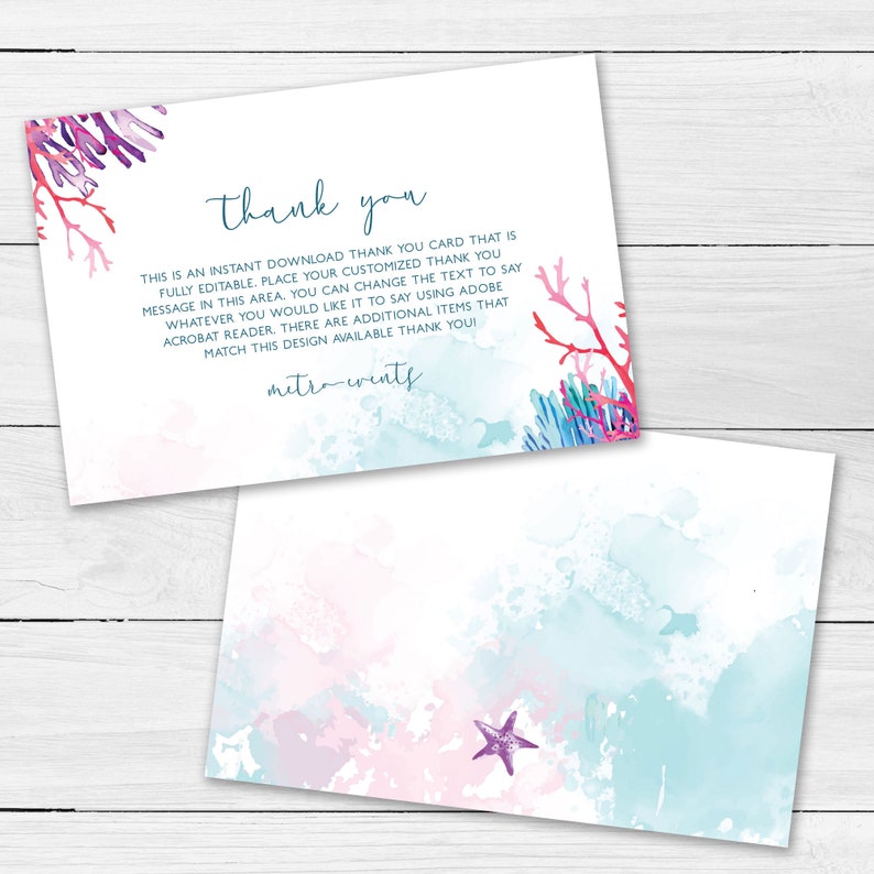 Coral Reef Thank You Cards Ocean Thank You Card Seashell Etsy