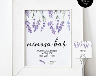 Mimosa Bar Sign and Tags, Mimosa Bar Tags, Country Lavender Sign Template, Printable Mimosa Sign, Editable Signs, Instant Download, Bar Sign