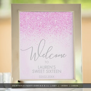 Pink Glitter Welcome Signs, Sweet Sixteen, Printable Party Sign ...