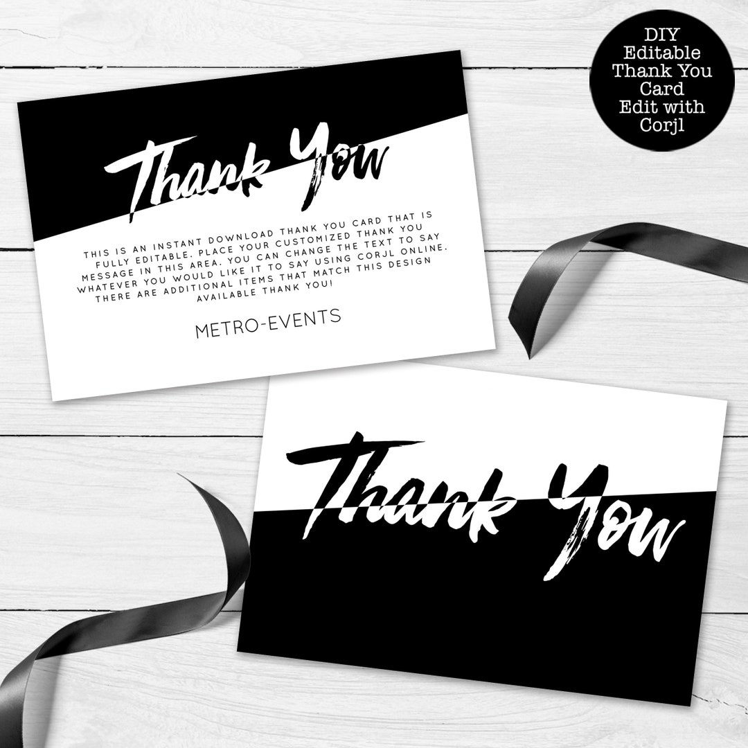 Modern Black and White Thank You Card, Black and White Thank You Card ...