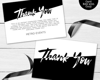Printable Modern Black and White Thank You Card, Minimalist Thank You Card, Custom Thank You Card, Instant Download, Corjl Template