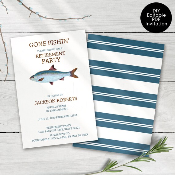 Fishing Retirement Party Invitations, Gone Fishing Retirement Party Invitations, Retirement Invites, Printable Invitations, Instant Download Il_570xn