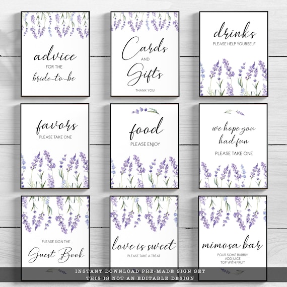 Lavender Bridal Shower Sign Kit, 10 Printable Wedding Signs, Floral Party Signs, Printable Signs, Country Lavender Signs, Floral Party Decor Il_570xn