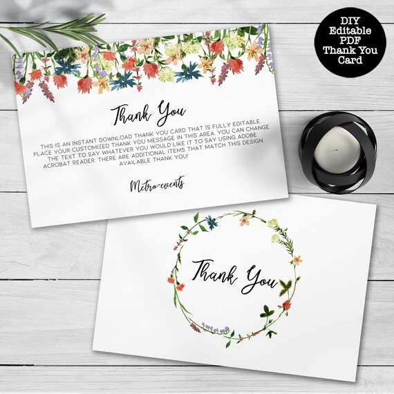 Wildflower Thank You Cards, Printable Thank You Card, Custom Thank You Card, Thank You Note Il_570xn