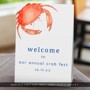 Crab Boil, Seafood Festival Party Sign. Featuring an orange watercolor crab with a blue striped back with a watercolor texture. Designed by MetroEvents.