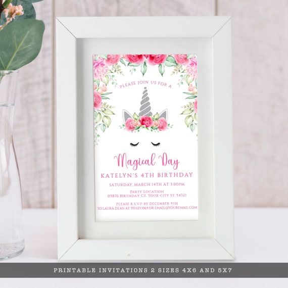 Pink Unicorn Invitation, Editable Unicorn Party, Unicorn Birthday Invitations, Magical Unicorn Invite, Glitter Invitations, Printable Invite Il_570xn