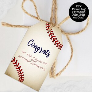 Etiqueta de favor con temática de béisbol vintage, etiquetas de regalo de baby shower, etiquetas de favor imprimibles, etiquetas de agradecimiento, etiquetas de regalo de béisbol vintage, plantilla Corjl