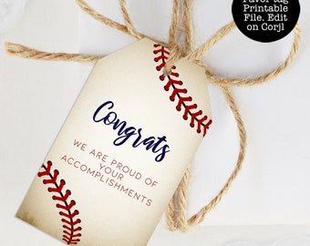 Vintage Baseball Themed Favor Tag, Baby Shower Gift Tags, Printable Favor Tags, Thank You Tags, Vintage Baseball Gift Tags, Corjl Template